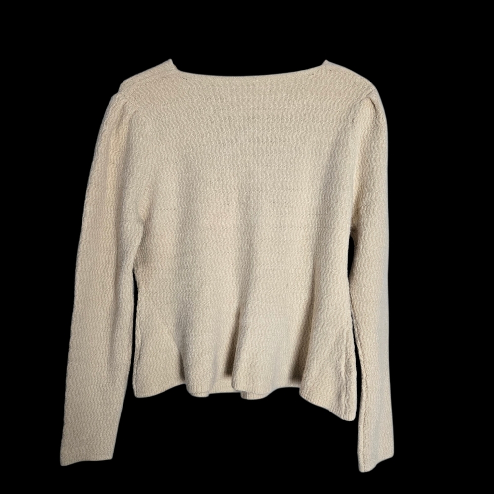 Nanette Lepore Pearl Button Textured Knit Cardigan Off White Cream Rayon Medium - Picture 3 of 15